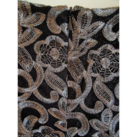 Lauren Ralph Lauren Cocktail Dress Women's Size 12 Black Silver Metallic Lace - Picture 8 of 16
